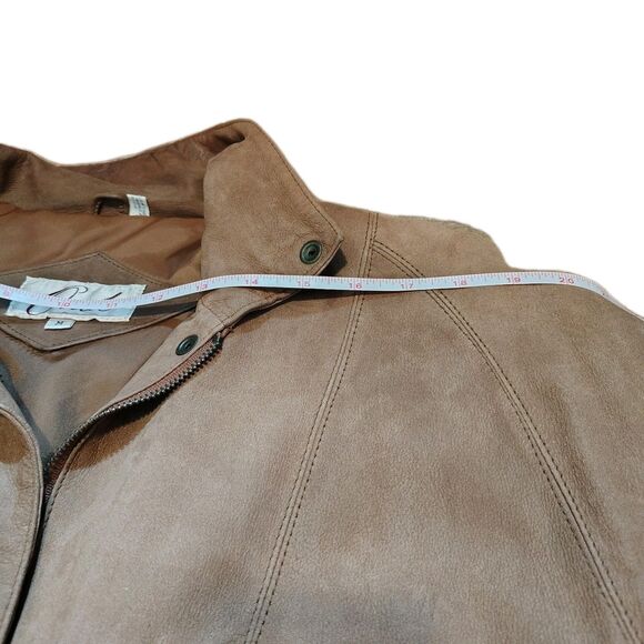 Vintage 80s Women’s Brown Suede Bomber Jacket Zip Up MEDIUM Pockets Soft Leather - Picture 12 of 13